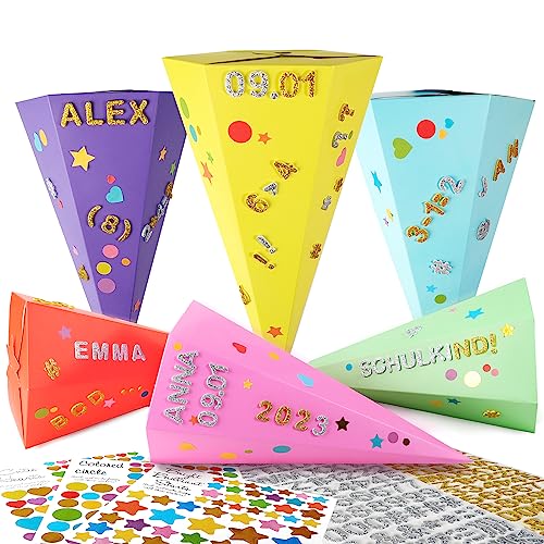 COLOFALLA 6 Stück Schultüte Klein 30cm Geschwistertüte zur Einschulung Geschwister Schultüte Mädchen Junge Zuckertüte Bastelset mit 5 Glitzer Aufkleber Schulanfang Schuleinführung COLOFALLA 6 Stück Schultüte Klein 30cm Geschwistertüte zur Einschulung Geschwister Schultüte Mädchen Junge Zuckertüte Bastelset mit 5 Glitzer Aufkleber Schulanfang Schuleinführung von COLOFALLA