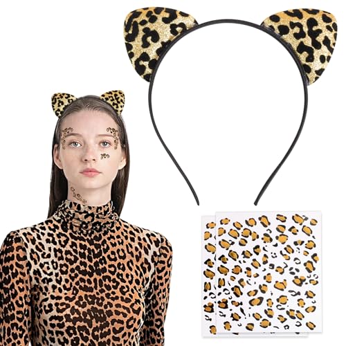 COLOFALLA Halloween Leopardenohren Haarreif Leoparden Accessoires mit Temporäre Tattoos Halloween Kostüm Zubehör Leoparden Kopfschmuck Party Zubehör Deko für Halloween Fasching Karneval COLOFALLA Halloween Leopardenohren Haarreif Leoparden Accessoires mit Temporäre Tattoos Halloween Kostüm Zubehör Leoparden Kopfschmuck Party Zubehör Deko für Halloween Fasching Karneval von COLOFALLA