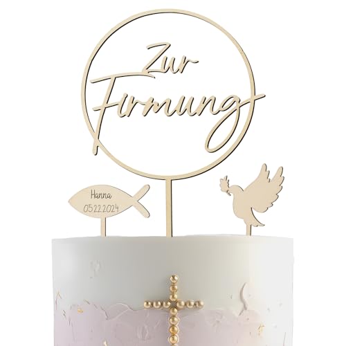 COLOFALLA Konfirmation Deko Firmung Geschenke Mädchen Jungen Cake Topper Firmung Holz Zur Firmung Deko Firmung Cake Topper Konfirmation Kuchen Topper Firmung Taube Fisch für Junge Mädchen von COLOFALLA