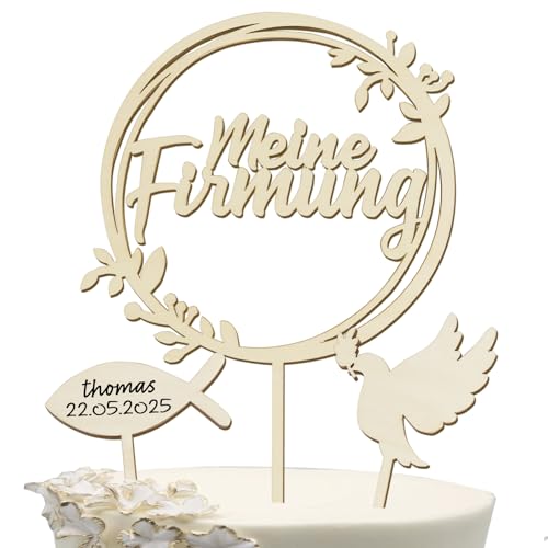 COLOFALLA Cake Topper Firmung Holz Tortendeko Torten Topper Zur Firmung Taube Fisch Tortenstecker Kuchendeko Konfirmation Deko für Junge Mädchen (A) von COLOFALLA