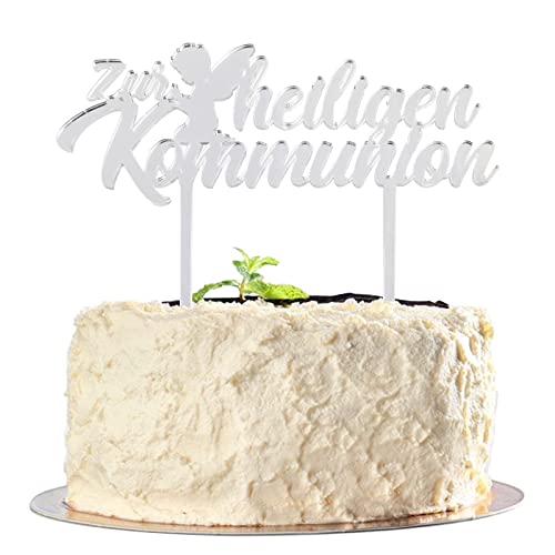 Cake Topper Kommunion Torten Topper Silber Zur heiligen Kommunion Tortendeko Kuchenaufstecker Tortenstecker Taufe Kuchen Topper Deko für Kommunion Junge Mädchen (Silber) von COLOFALLA