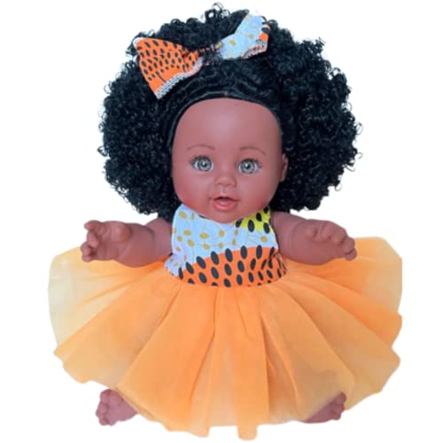 Color Toys Afrikanische Schwarze Puppe für Kinder / 30 cm, Geschenk zu Weihnachten oder zum Geburtstag, Baby Afro mit lockigem Haar (Muna) von COLOR TOYS