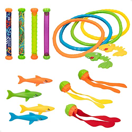 CB Toys 49536 Taucher-Set für Pool, 17 Teile | Poolspiele, 4 Schwimmbäder, 4 Taucherringe, 4 Haie, 3 Torpedos und 2 Fische CB Toys 49536 Taucher-Set für Pool, 17 Teile | Poolspiele, 4 Schwimmbäder, 4 Taucherringe, 4 Haie, 3 Torpedos und 2 Fische von COLORBABY