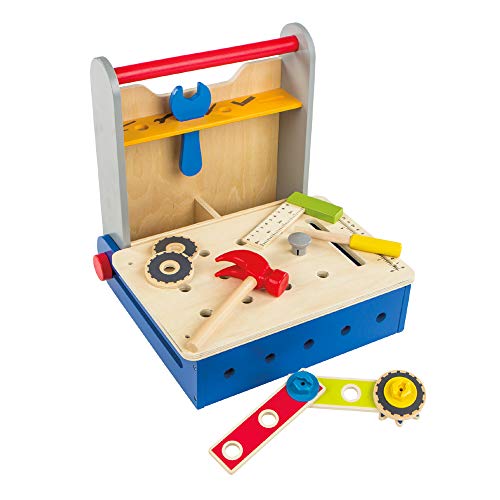 WOOMAX 46216 Play&Learn Werkzeugkasten aus Holz, bunt von WOOMAX