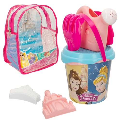 ColorBaby Disney 48211 Princess Strandeimer für Kinder mit Rucksack, Schaufel, Rechen, Gießkanne und Zubehör, Sommerspielzeug für Kinder und Babys von COLORBABY