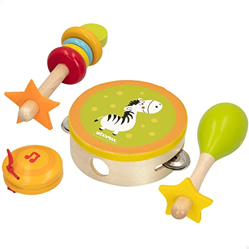 WOOMAX 49361 Musik-Set für Kinder, Musikinstrumente für Babys und Kinder, Tambolader, Maraca Zambomba, Musikspielzeug aus Holz, +12 Monate von WOOMAX