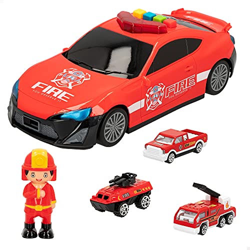 Speed&GO 49460 - Speed & Go-LKW Feuerwehrwagen mit 3 Autos + Figur von COLORBABY