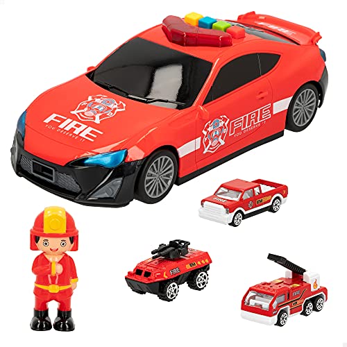 ColorBaby Speed&GO 49460 - Speed & Go-LKW Feuerwehrwagen mit 3 Autos + Figur von COLORBABY