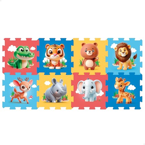 COLORBABY C'Baby Puzzlematte für Babys, 8 Stück, Tiere, Dschungel, 114 x 58 cm, gepolsterte Baby-Spielmatte, Puzzlematte aus EVA-Gummi, Spielmatte für Kinder ab 24 Monaten (39126) von COLORBABY