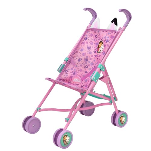 COLORBABY Gabby's Dollhouse 39156 Kinderwagen, 53 cm, verstellbarer Gurt, Puppenkinderwagen, zusammenklappbar, Regenschirm, Spielzeug für 2 Jahre, Mädchen, Mein erster Puppenwagen, Kinderwagen von COLORBABY