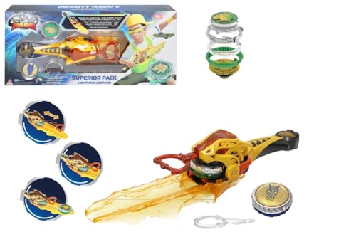 ColorBaby 48090 Infinity Nado Superior Pack Kreisel für Kinder, Lighting Leopard Blitz, Schwertwerfer, Bunte Lichter, Kreiselspiele, Batterien im Lieferumfang enthalten, Kampfset, +5 Stück ColorBaby 48090 Infinity Nado Superior Pack Kreisel für Kinder, Lighting Leopard Blitz, Schwertwerfer, Bunte Lichter, Kreiselspiele, Batterien im Lieferumfang enthalten, Kampfset, +5 Stück von COLORBABY