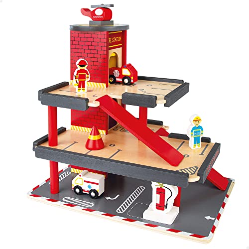 ColorBaby 49318 WOOMAX 49318-Woomax Feuerwehrstation aus Holz + 18 m, bunt, normal von COLORBABY