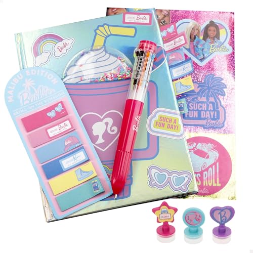 ColorBaby 77495 Barbie Terminkalender-Set mit Stift und Zubehör, buntes Design, Aufkleber und Stempel enthalten, optimal für Kinder ab 3 Jahren von COLORBABY