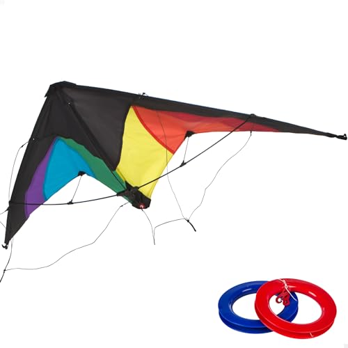 ColorBaby 85092 - Kunstdrachen, Regenbogen, 125 x 72 cm, 2 runde Griffe, aerodynamisch, Pop Up, Drachen für Kinder, 8 Jahre, Outdoor-Spiele für Kinder von COLORBABY