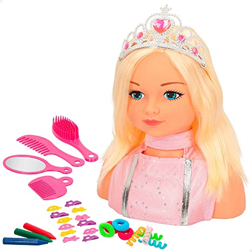 ColorBaby - Büste zum Frisieren und Schminken, Kopf Friseur Mädchen, Puppe Prinzessin Maria, Puppe zum Frisieren mit Haaraccessoires, Puppe mit Prinzessinenkrone, 3 Jahre (43992) von COLORBABY