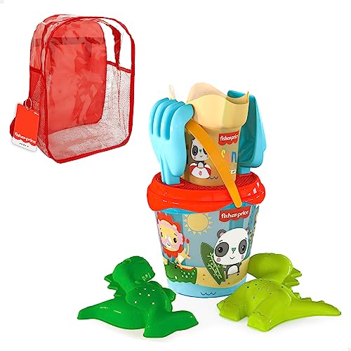 ColorBaby Fisher-Price 77391 - Strandset Kinder Strandeimer Set mit Schaufel, Rechen, Gießkanne und Zubehör, Strandrucksack für Mädchen, Strandset, Kinderstrand, Rucksack mit Spielzeug von COLORBABY
