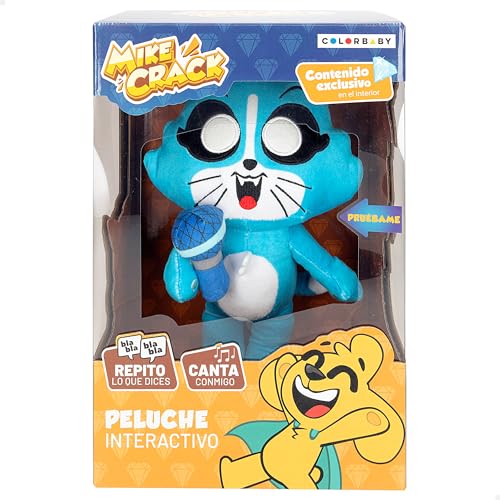 ColorBaby Mikecrack Interaktives Plüschtier Akela Kätzchen mit Musik, Aufnahme und Sprachwiedergabe, Spielzeug Charakter YouTube, 29 cm, Singt das Beste Lied, Wiederholen, was Sie Sagen (85424) von COLORBABY
