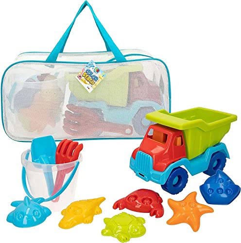 ColorBaby - Strandspielzeug für Kinder, Strandspielzeug, Sandeimer, Durchmesser 18 cm, Schaufel, Rechen, Gießkanne, LKW, Sandformen, 18 Monate (49273) von COLORBABY