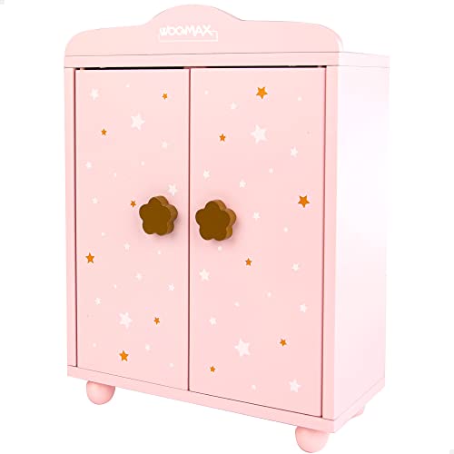 ColorBaby WOOMAX 49362 Woomax Puppenschrank aus Holz mit 3 Kleiderbügeln, rosa Kleiderschrank plus 3a von COLORBABY
