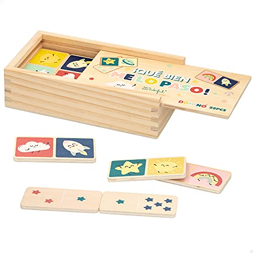 WOOMAX - Kinder Dominosteine aus Holz, Mr Wonderful, kognitive Stimulationsspiele, Klassische Tischspiele, 24 Monate von WOOMAX