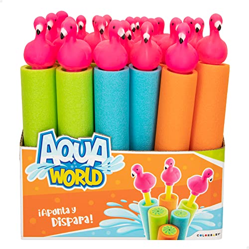 Colorbaby 45567 - Aqua World Wasserwerfer mit Flamingo-Griff, Wasserspiele, Sommerspielzeug, Geburtstagsgeschenke, Wasserpistole, 24 Stück von COLORBABY