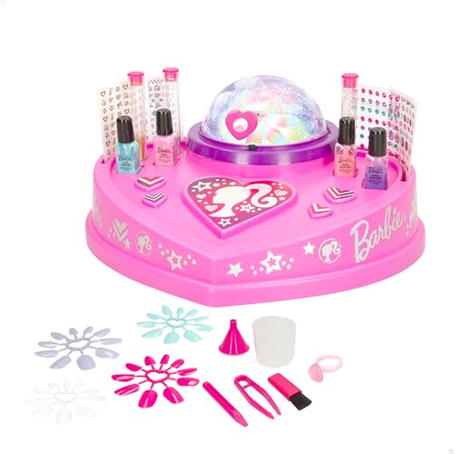 Colorbaby Barbie 48427 Mädchen-Maniküre-Set mit Aufklebern, Glitzersteinen, künstlichen Nägeln, Glitzer, Nagellack und Utensilien, mit Glitzerkuppel, Set für 8 Jahre von COLORBABY