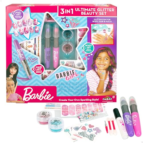 Colorbaby Barbie 48429 Glitzerkreide, 3-in-1, für Haare, Nägel und Körper, temporäre Tattoos, Bunte Haarkreide, Nagelset, temporäre Dochte, für Mädchen ab 8 Jahren, 48429 Colorbaby Barbie 48429 Glitzerkreide, 3-in-1, für Haare, Nägel und Körper, temporäre Tattoos, Bunte Haarkreide, Nagelset, temporäre Dochte, für Mädchen ab 8 Jahren, 48429 von COLORBABY