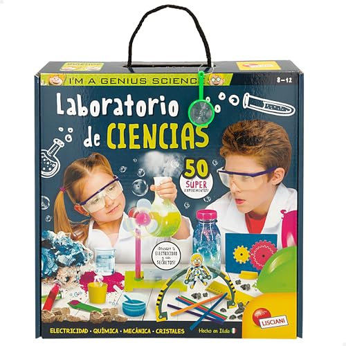 Colorbaby Lisciani I'm A Genius, Wissenschaftslabor, 50 wissenschaftliche Experimente, Ventilator-Set, Chemie und Elektrizität, Lernspielzeug, Kinderwissenschaft, 8 Jahre, 47629 von COLORBABY