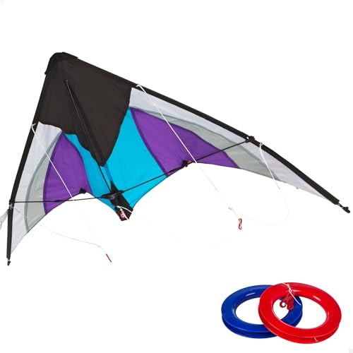 ColorBaby Eolo Lenkdrachen für Kinder, 125 x 73 cm, mit 2 runden Griffen, Pop Up Design, Lila und Weiß, mit Tragetasche, ab 10 Jahren, CB Toys (85091) von COLORBABY