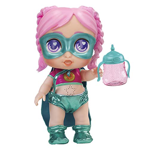 SUPER CUTE LITTLE BABIES - Glitzy Cool Gabi-Puppen, Superhelden-Babypuppe mit Flasche, wendbare Kleidung und Zubehör, interaktive Puppe mit Licht und Geräuschen, Mädchen und Jungen 3 Jahre, Famosa (UPU02100) von Famosa