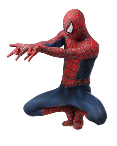 Halloween-Cosplay-Kostüm, Superhelden-Elastan, Overall, Bodysuit, Maske, 3D-Stil, Rot, Erwachsenen-XXL (Höhe: 175 - 180 cm) von COLOWANA