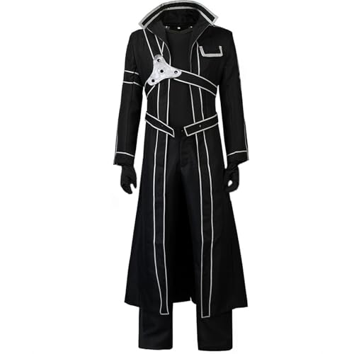 Unisex Herren Anime schwarze Jacke, Cosplay-Kostüm, langer Mantel, Umhang, Uniform, Hose, Anzug, Halloween-Outfit mit Handschuhen (S-Black2) von COLSA