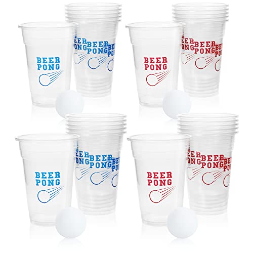 com-four® 28-teiliges Beer Pong Set - Bier Pong Trinkspiel mit 24 Bechern und 4 Bällen - Partyspiel Jungs gegen Mädchen - Bierpong-Becher-Set - Trinkspiel zum Zeitvertreib (028-teilig Becher+ Bälle) von com-four