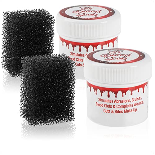 com-four® 2X Kunstblut mit Schwamm - Schmink-Farbe für Spezialeffekte - Blutgel für Halloween, Karneval oder Mottoparty - Wundschorf dunkelrot - Fake-Blut von com-four