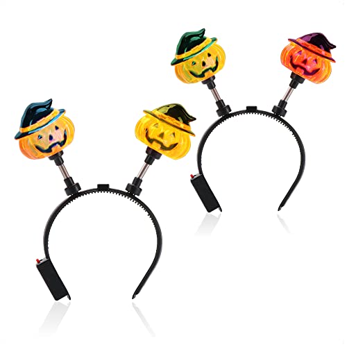 com-four® 2x Halloweenhaarreif Kürbis mit LED-Licht - Haarreifen als Kostümzubehör für Mottopartys, Fasching oder Geburtstag - Kopfschmuck mit bunter LED-Beleuchtung (02 Stück - Kürbis) von com-four