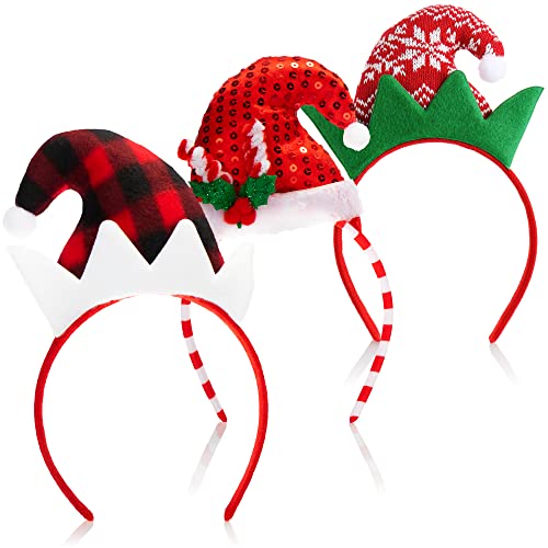 com-four® 3X Haarreif Weihnachten - Kopfbedeckung & Weihnachtshut - Verkleidung Weihnachtself - Haarreifen mit Zipfelmützen Design - Weihnachtskostüm (3 Stück - Haarreif Weihnachten) von com-four