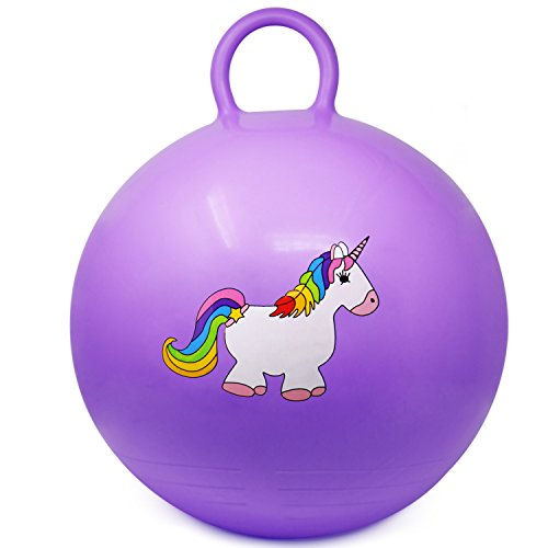 com-four® Hüpfball mit Einhorn-Motiv - Sprungball für Kinder in lila - geeignet für innen und außen - Aufblasbar [Auswahl variiert] (01 Stück - lila) von com-four