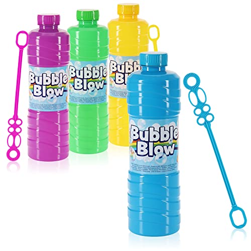com-four® 4 Liter Seifenblasenflüssigkeit - Nachfüllflasche mit Blasringstab - Bubble-Blow in Flasche - Seifenblasenmischung, Seifenwasser [Auswahl variiert] (4 Stück Nachfüllflasche) von com-four