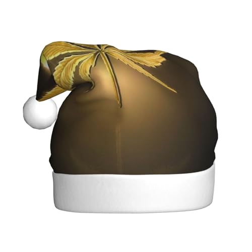 COMAAM Goldener Cannabis Erwachsene Plüsch Weihnachtsmütze Weihnachten Dekorative Hut Geeignet Für Silvester Party Supplies von COMAAM