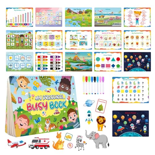 COMFOLIVING Beschäftigtes Buch für den Kindergarten, Buch über das Lernen im Kindergarten - Lernspielzeug für Vorschule, Lernaktivitäten im Kindergarten für Mädchen im Alter von 3-5 Feinmotorik von COMFOLIVING