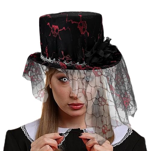 COMFOLIVING Schädel Mesh Fascinator Hut, Frauen Halloween Top Hut,Halloween Top Hut Horror Fascinators Mesh Schädel Hut - Kostüm Requisiten Indoor Outdoor gotische Atmosphäre Enhancer für Maskerade von COMFOLIVING