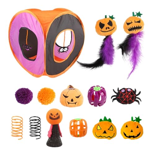 Katzentunnel-Spielzeug-Set - Interaktives Federball-Federspielzeug Katzenwürfel | Katzentunnel Spielzeug | Halloween Katzen Tunnel | Katze Faltbarer quadratischer Tunnel | Faltbarer quadratischer Katzentunnel-Spielzeug-Set - Interaktives Federball-Federspielzeug Katzenwürfel | Katzentunnel Spielzeug | Halloween Katzen Tunnel | Katze Faltbarer quadratischer Tunnel | Faltbarer quadratischer von COMFOLIVING