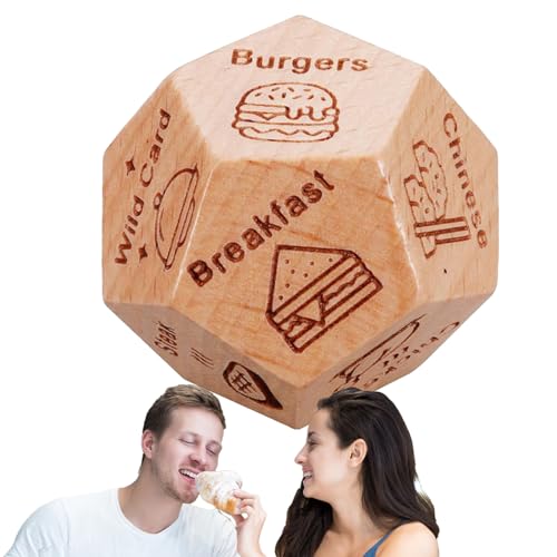 Lebensmittelwürfel, 12 Themen-Würfel der Entscheidung, Datum, Nacht, aus Holz, mit Texten, wiederverwendbar, Datum, Nacht, Mahlzeit, Abendessen, Entscheidungswürfel für Paare Lebensmittelwürfel, 12 Themen-Würfel der Entscheidung, Datum, Nacht, aus Holz, mit Texten, wiederverwendbar, Datum, Nacht, Mahlzeit, Abendessen, Entscheidungswürfel für Paare von COMFOLIVING