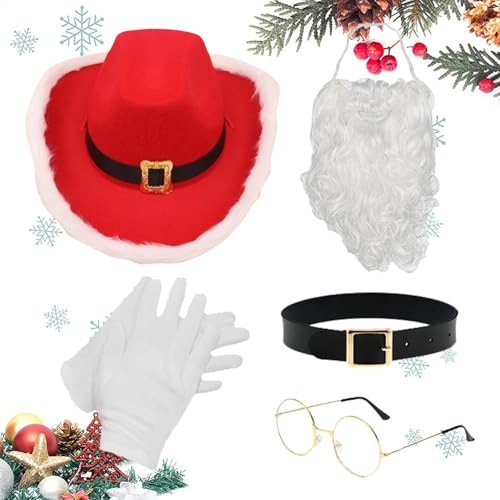 Verkleidungs-Outfit – Verkleiden | Weihnachtsmann-Bart-Perücke, 5 x Weihnachtsmann-Kostüm für Kinder, Weihnachtsmann-Bartperücke mit Hut, Bart, Gürtel, Brille, Handschuhe, bequemes Urlaubskostüm für von COMFOLIVING