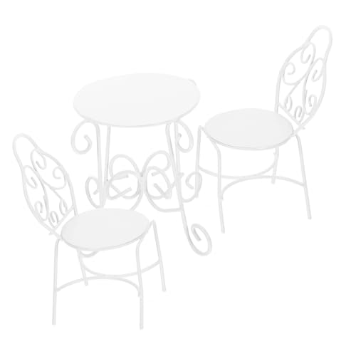 COMNESTBI 1 Satz Mikro-Landschaftsmöbel-Ornament Terrace Furniture terassenmöbel gartenmöbeln balkommöbel Dekoration stühle Puppenhaus Mini-Stuhl-Ornament Bonsai-Mikromöbeldekor Eisen Weiß von COMNESTBI