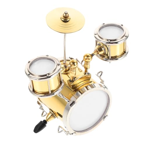 COMNESTBI 1 Satz Mini Jazz Drum Model Ornamente Miniatur-Puppenhauszubehör Trommelmodell Kindergeschenk Schlagzeug Mini-Instrument schmücken Metall Golden von COMNESTBI