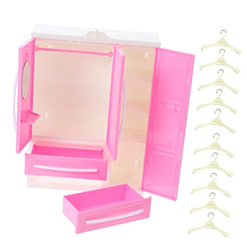 COMNESTBI 1 Satz Mini-Kleider Schrank Puppenschrank und Kleiderbügel Puppenhaus realistische Babypuppe klein kleiderständer Miniaturmöbel Mini Dollhouse Closet Plastik Rosy von COMNESTBI