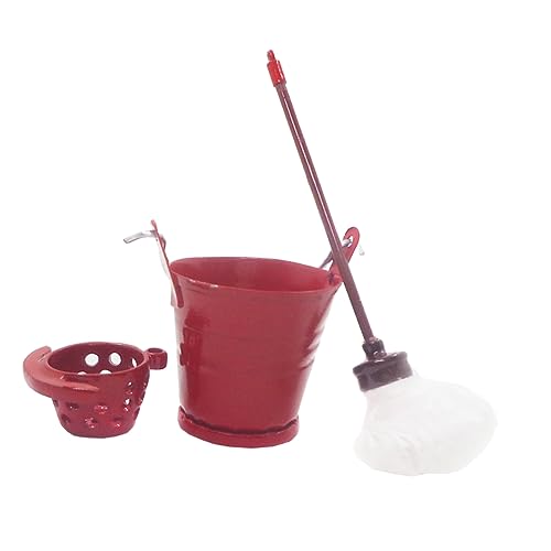COMNESTBI 1 Satz Mini Mop mit Eimer Realistisches Puppenhaus Zubehör für Dekoration für Wohnzimmer Schlafzimmer Esszimmer und Spielzimmer Hochwertige Verarbeitung von COMNESTBI