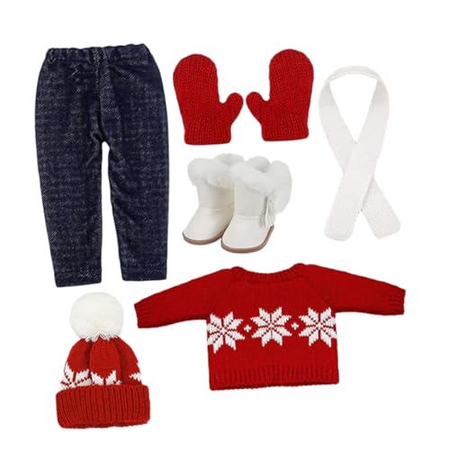 COMNESTBI 1 Satz Puppen Weihnachtskleidung mit Pullover Hose Mütze Handschuhen und Schal Niedliches Kostüm für Puppen Weihnachtsdeko und COMNESTBI 1 Satz Puppen Weihnachtskleidung mit Pullover Hose Mütze Handschuhen und Schal Niedliches Kostüm für Puppen Weihnachtsdeko und von COMNESTBI