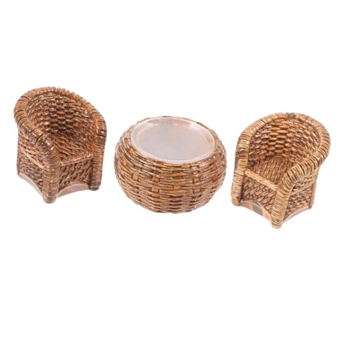 COMNESTBI 1 Satz Puppenhausdekoration Miniatur Puppenhausmöbel Zubehör für Puppenhäuser Mini Möbel puppenstubenmöbel Dollhouse Furniture Rattan stühle Puppenhaustisch Mini-Stuhl-Modell Harz von COMNESTBI